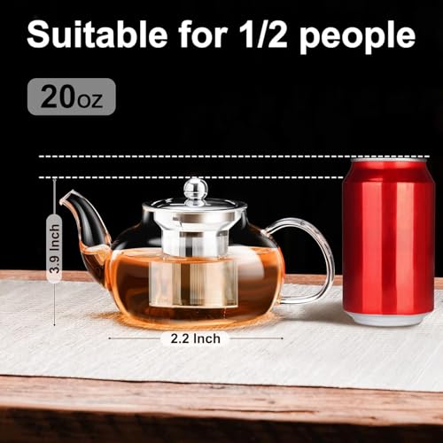 Image of Tea Pot - Glass Kettle for Gas Stove 600Ml - Borosilicate Glass Teapot with Stainless Steel Infuser, Heat-Resistant, Drip-Free Spout, Ideal for Loose Leaf & Blooming Tea, Golden Brew