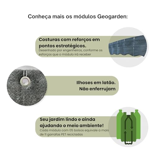 GEOGARDEN Módulo Para Jardim Vertical Natural com 5 Bolsos, Jardim Suspenso, Muro Verde