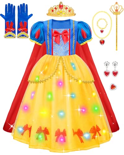 MELAND Princess Costumes for Girls, Light Up Dress Up Ages 3-10, World Book Day Fancy Dress Outfits for Kids