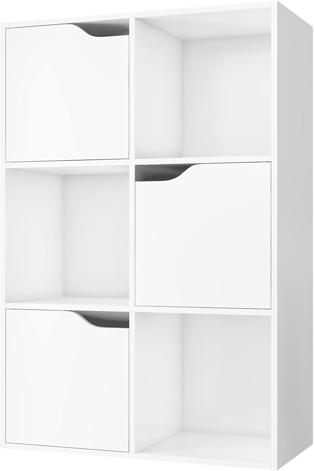 FirFurd Libreria Bianca con 6 Cubi e 3 Porte, Libreria Armadietto 3 Ripiani | Libreria a Cubi｜Scaffale Portaoggetti per Libri｜Mobiletto Multiuso Salvaspazio｜per Casa,Soggiorno,Ufficio｜60x90x29cm｜Bianco