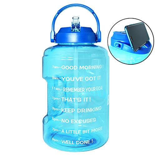 QuiFit 3.78 Litre Large Water Bottle with Straw and Time Marker,BPA Free,Ideal for Gym,Outdoor Sports,Hiking & Office (Sky Blue, 3.78 L)