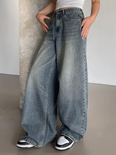 Image of Shasmi Women's Black Wide Leg Baggy Jeans | Loose Fit Denim Pants for Women | High Rise Streetwear | Casual Oversized Wide Leg Denim | Korean Style Baggy Trousers with Pockets (Jeans 296)