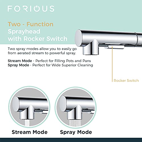 Forious Chrome Kitchen Faucets With Pull Down Sprayer, Single Handle Kitchen Sink Faucet With Pull Out Sprayer #TOP3