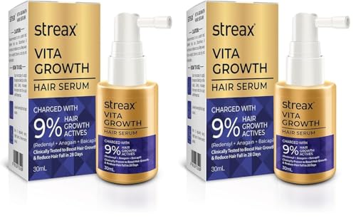 Image of Streax Hair Growth Serum for Scalp, 30 ml with 3% Redensyl, 3% Anagain, 3% Baicapil, Biotin & Caffeine, Hair Serum for Hair Fall Control, For Women & Men (Pack of 2)