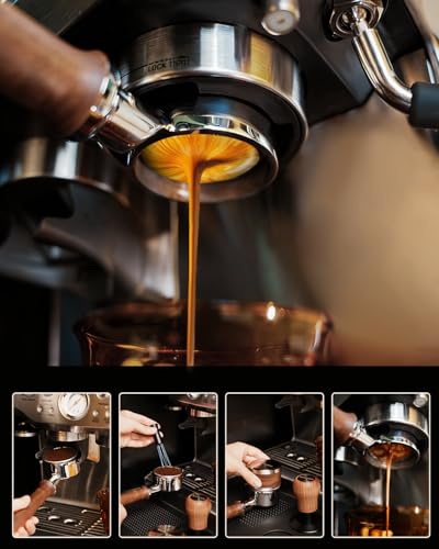Image of Bottomless Portafilter 54mm for Breville Barista Express /Pro /Touch Walnut | Fits Breville 54mm Barista Express /Pro /Touch. Handcrafted American walnut handle. Bottomless for rich crema & shot monitoring