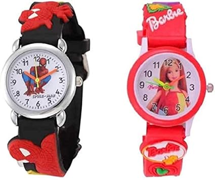 Emartos Boys Combo of Spiderman and Red Barbie Analog Watch