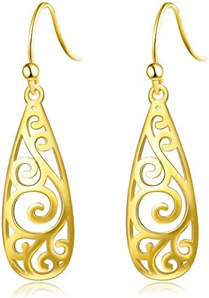 Sterling Silver Vintage Drop Flower Dangle Filigree Earrings Jewellery Gifts for Women