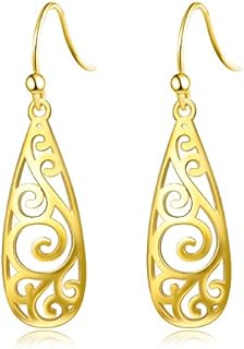 Sterling Silver Vintage Drop Flower Dangle Filigree Earrings Jewellery Gifts for Women