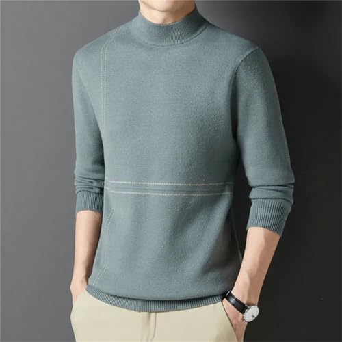 Autumn Winter Classic Stripe Contrast Color Half Turtleneck Men Fit Thick Warm Sweater Business Casual Classic Pullover2