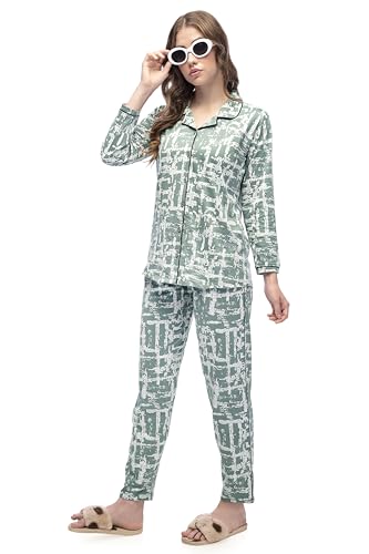 Image of LOTIK Women's Cotton Geometric Print Shirt & Payjama Full Sleeve Nightsuit Set