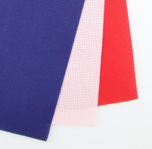 Image of KCS 3 pc of 15 inch x 18 inch(38cmx45cm) Counted Cross Stitch Cotton Aida Cloth Needlework Rolled Fabric Box,18CT,Royal Blue+Pink+Red