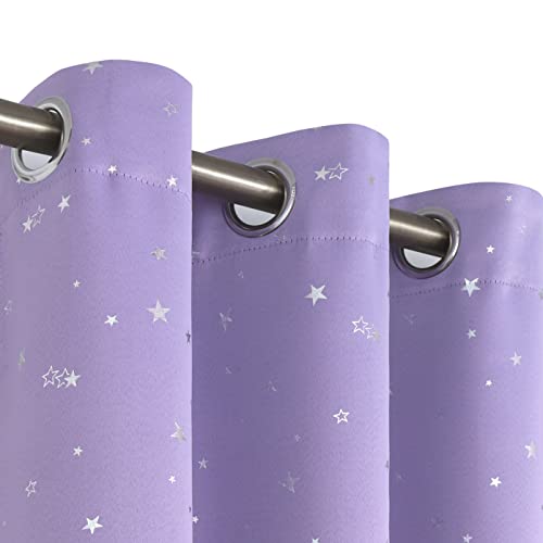 Image of BGment Kids Room Curtains for Bedroom - Grommet Thermal Insulated Silver Star Print Room Darkening Curtains for Living Room, Set of 2 Panels, Lavander, 42 x 63 Inch