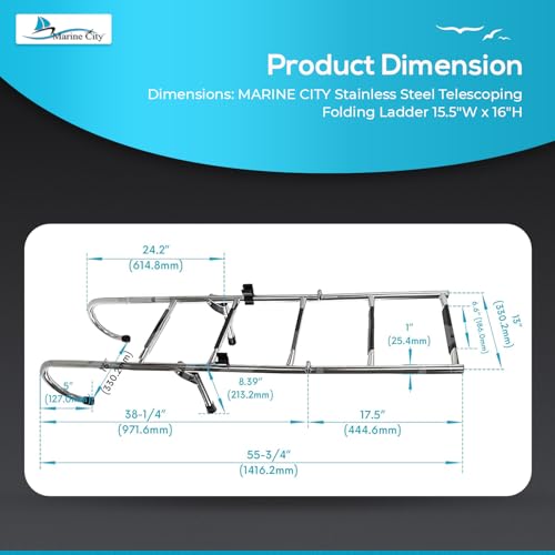 MARINE CITY 2+3 Step Telescoping Folding Ladder – 304 Grade Stainless Steel, 400 lb Capacity – Compact, Sturdy Design for Easy Installation on Boats, Pontoons, RVs, and Ships by MARINE CITY - Used condition - Image 5