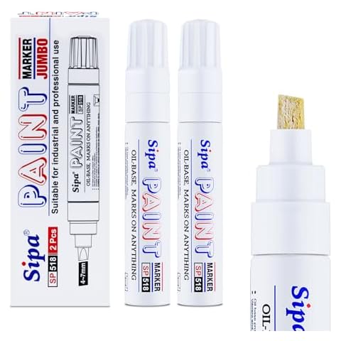 Sipa Jumbo White Paint Markers Pens, 2 Pack Oil Based Chisel Tip Permanent Paint Pens, Quick Drying & Waterproof Paint Markers for Rocks Wood Metal Plastic Canvas Glass Shoes, Gifts for artists, kid Cover