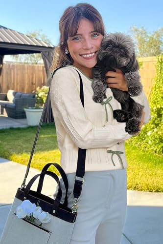 Arach&Cloz Women’s Bow Sweaters Fall Color Block Casual Cardigan Sweaters 20254