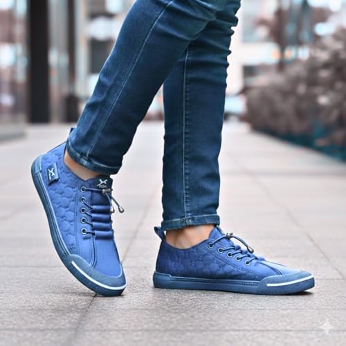 Image of Men's Black Canvas Sneakers - Stylish Casual Shoes with Non Tie Elastic Laces | 7mm Memory Foam & EVA Insole | Lightweight & Comfortable Everyday Footwear (Sizes 6-10)
