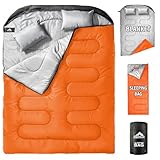 MEREZA Double Sleeping Bag for Adults Mens with Pillow, XL Queen Size Two Person Sleeping Bag for All Season Camping Hiking Backpacking 2 Person Sleeping Bags for Cold Weather & Warm