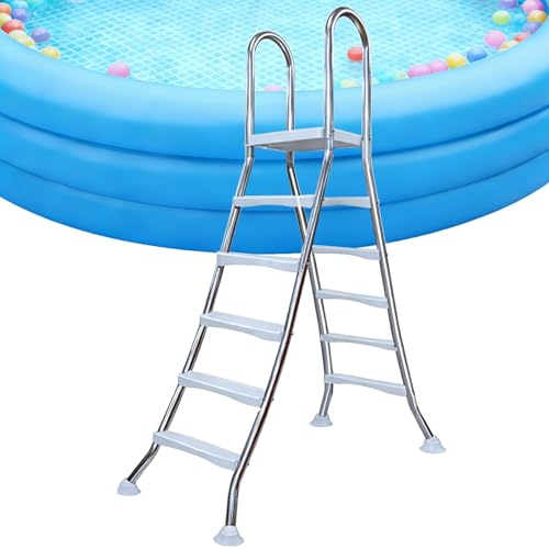 PASPRT Escalera De Acceso De Doble Cara para Piscinas Elevadas, con Estructura De Acero Resistente, Peldaños Antideslizantes Y Pasamanos. (5 steps/60inch)