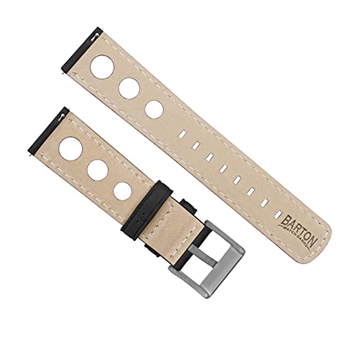Image of 20mm Black - BARTON Rally Horween Leather Gunmetal Buckle Watch Bands - Quick Release - Choose Strap Color & Width