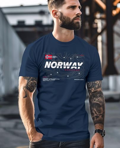 Neverless Herren T-Shirt Norwegen Print Shirt Flagge Schriftzug - Skandinavien Explorer Fashion Streetstyle