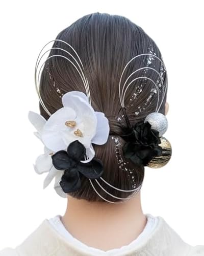 [Lomeri] ロメリ 髪飾り 成人式 卒業式 造花 振袖 結婚式 和装 A910 (黒シルバー)の商品画像（Amazon）