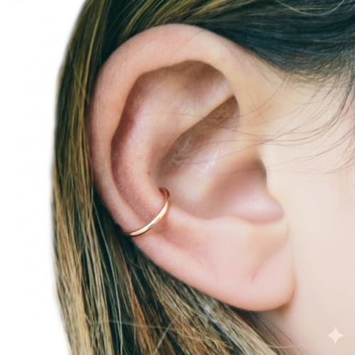 Gold Ear Cuff, 18G Ear Cuff Earrings for Women, Mens Ear Cuffs for Non Pierced Ears, Non Piercing Jewelry 18G 10mm Smooth Cartilage Helix Cuff (14k Gold-filled, Smooth)