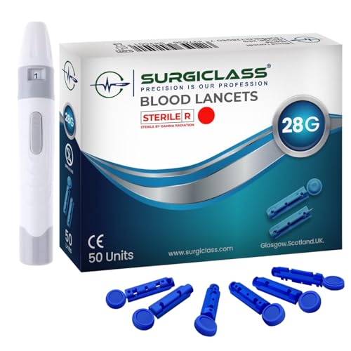 Surgiclass Blood Glucose lancets 28G for Diabetics Test Sterile Pack of 50 + Lancet Device BLD28G50+DEV