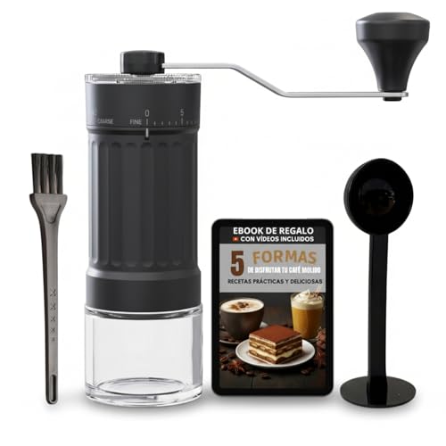 TRESTWAY Molinillo Cafe Manual 40 Ajustes - Tamper Profesional + Ebook Recetas GRATIS - Kit Barista Completo - Muelas Cerámicas - Portátil Espresso, Moka, French Press