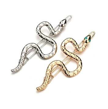 HLLMX 2 PCS Snake Hair Clip Vintage Decorative Metal Hair Pins Metal Hair Clips Snake Hair Pin Hair Barrettes with Zircon Eye for Women Girls Silver, Gold