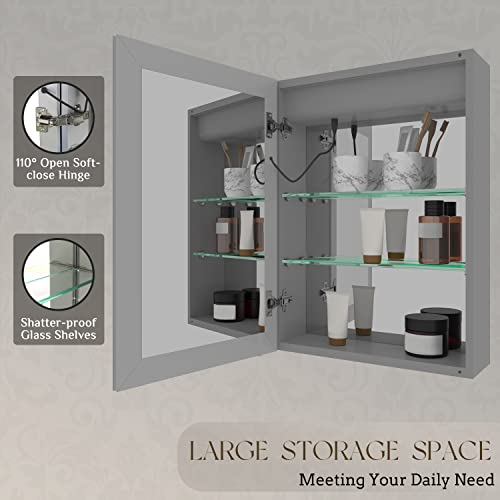Ligmirr Bathroom Medicine Cabinet With Lights, 28×20 Inch Led Medicine Cabinet With Mirror, Defogger, Dimmer, Digital Clock & Temp Display, Surface Mount #TOP5