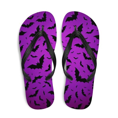 Witchy Bats Flip-Flops, Cute Gothic Bat Sandals, Spooky Halloween Aesthetic Footwear, Occult Horror Beach Shoes