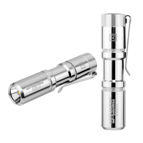 Image of Manker E05 II High Output EDC Flashlight Eeay to Carry, for Camping, Hiking (Silver (Original raw Color), 1300 Lumens 6500K Cool White)