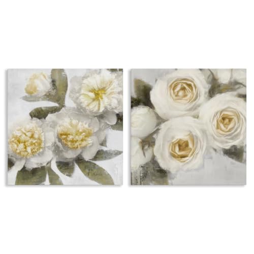 White Rose Floral Cottage, 17 x 17 Inch Canvas Wall Art Set