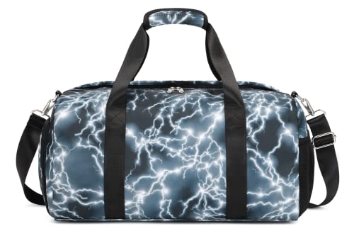 Bolsa Deporte Hombre Niño Fin de Semana Bolsa para Viaje Ligera Impermeable Bolso Deportivo con Compartimento para Zapatos y Bolsillo Mojado (2-Negro)