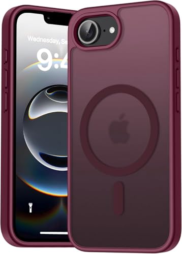 Image of Elzzi Magnetic for iPhone 16e /17e Case (Compatible with MagSafe)(Military Grade Drop Protection) Slim Translucent Matte Shockproof with Anti-Fingerprint Phone Case,Wine Red