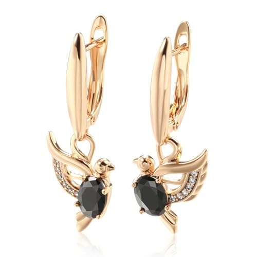 Boucles d'oreilles oiseau noir de mariée au design rétro raffiné