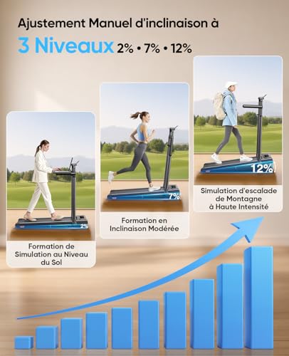 Tapis de Course Pliable Inclinable 12%, 6 en 1 Tapis de Marche avec Table Amovible, Max 12 km/h, 3.0HP, Poignée Télescopique de 15 cm et Courroie Lumineuse RGB, Charge Max 150 kg – vue 4