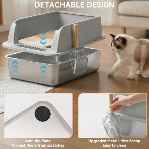 Arenero para gatos de acero inoxidable XL con tapa miniatura 6