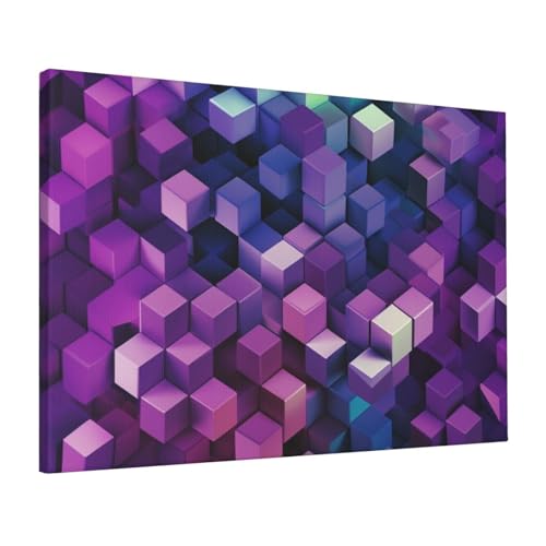 Impression sur toile abstraite de cubes violets 40x61 cm pour la décoration moderne du salon