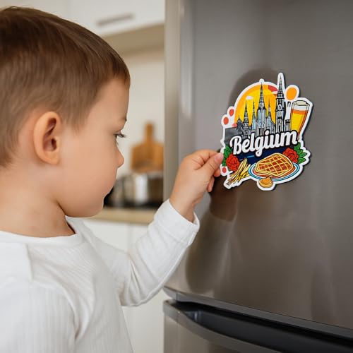 Image of Naxon Belgium Country Theme Souvenir Wooden Refrigerator Stylish Fridge Magnet - Fridge Decoration Magnet for Kitchen & Home Decor | Perfect Souvenir Gift | Size 3x3 Inches | Pack of 1