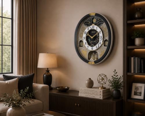 Image of SEIKO Classic Melody in Motion Grey Oval Plastic Analog Musical Home Decor Wall Clock with One Way Rotating Show Piece (Size: 40.5 x 9.7 x 44.3 CM | Weight: 2300 Gram) QXM385N