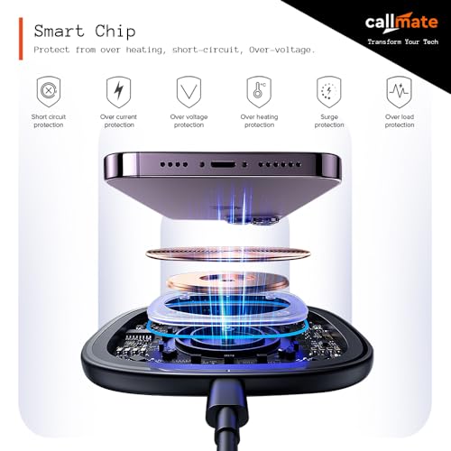 Image of CALLMATE 15W C-Thru Wireless Fast Charging Pad for Apple iPhone 15 /15 Plus /15 Pro /15 Pro Max, iPhone 14 /14 Plus /14 Pro /Max, iPhone 13 /12 /11 Series, Universal Compatibility (Black, Transparent Design)