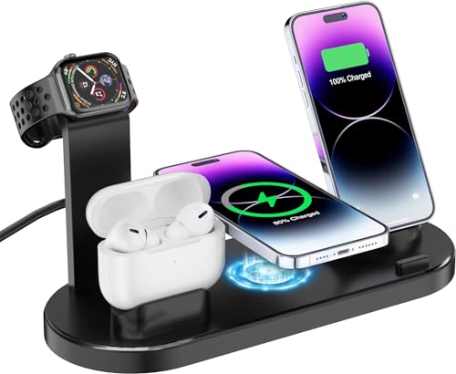 4 in 1 Wireless Charger for iPhone, Fast Charging Station Charger for Magsafe for iPhone 15/14/13 /Pro/Pro Max/12/11/X/Xr/XS/8, for AirPods, Apple Watch, Samsung, Google Pixel (Black)