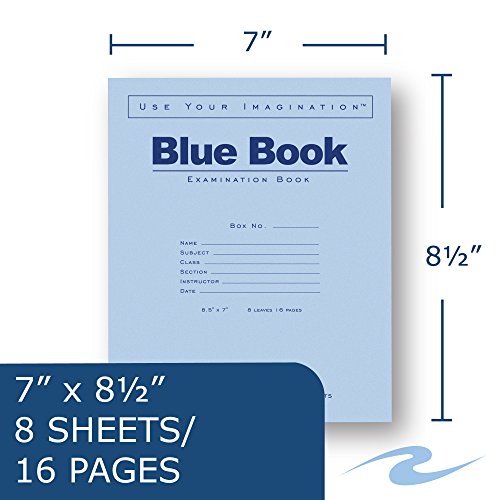 Roaring Spring Test Blue Exam Book, 1 Case (600 Total), Wide Ruled With Margin, 8.5" X 7" 8 Sheets/16 Pages, Blue Cover #TOP2