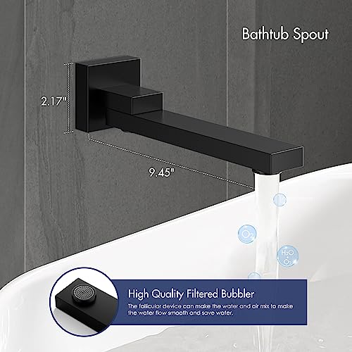Eridanus 10 Inches Shower Set With Tub Spout Modern Tub And Shower Faucet Combo Square Rainfall Shower Head And Handheld Shower Fixture Include Valve And Trim Kit, Matte Black #TOP3