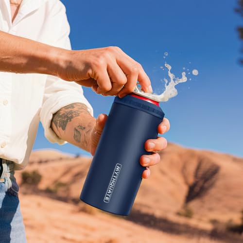 Image of 3 in 1 Slim Can Cooler for 12 OZ Skinny Can, Regular Can & Beer Bottle - Keep Cold for 6 Hours - Double Walled Insulated Stainless Steel Vacuum Beverage Can Insulator (Navy Blue)
