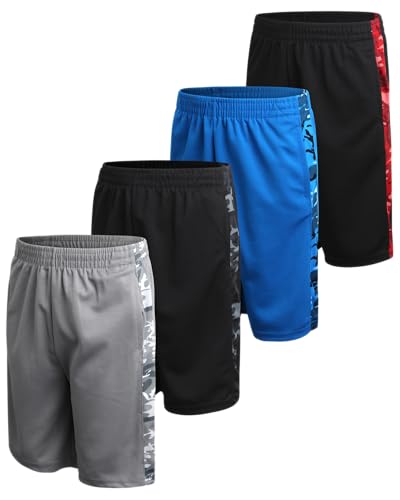 pro athlete boys basketball shorts - 4 pack mesh athletic shorts for boys - gym shorts for workout and running size 5-16
