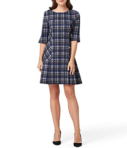 Tahari by ASL Dress with Pleated Skirt and Elbow Sleeve Grey/Blue/Black 4