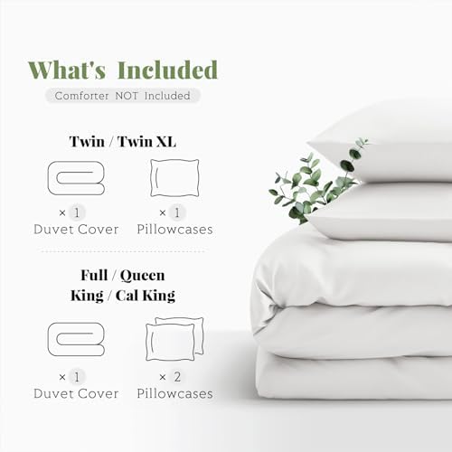 Tencel Duvet Cover Set, Full/Queen Size Cooling Duvet Cover for Hot Sleepers, 100% Eucalyptus Lyocell, 3 Pieces, 1 Zipper Closure Duvet Cover (90" x 90") and 2 Pillowcases (20" x 30") - White - Thumbnail 4