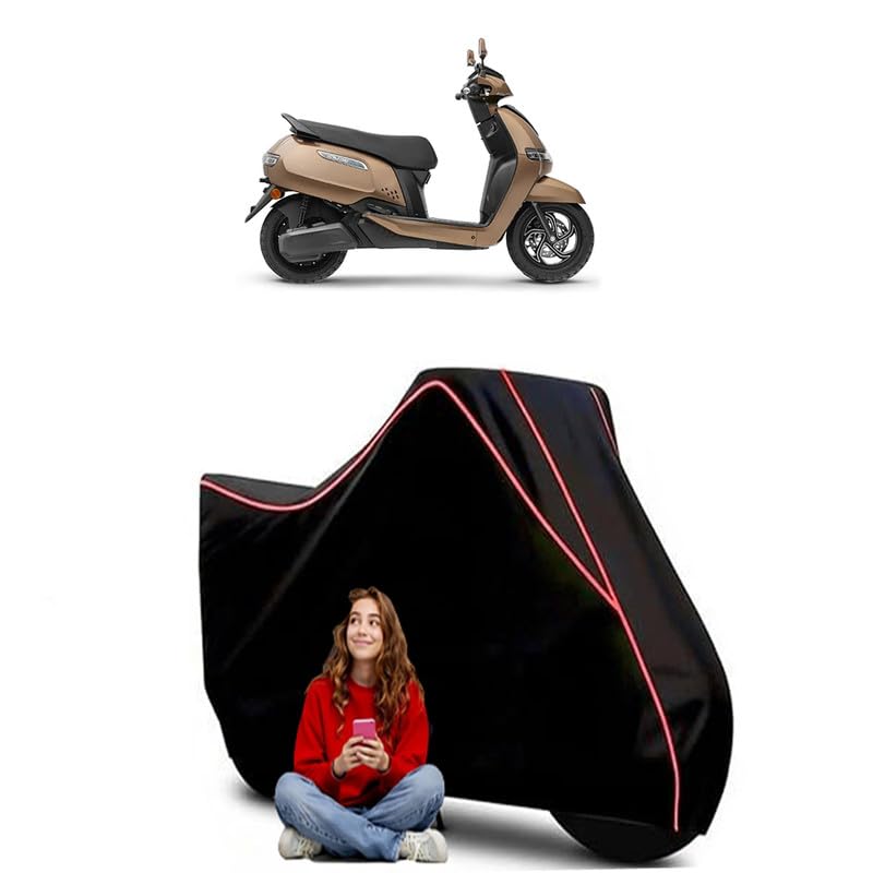 Image of iQube Electric BS6 Scooty Bike Cover Water Resistant Outdoor Use Universal Fit Scooters Motorcycles Heavy Duty UV Protection Dust Rain Scratch Resistant Elastic Bottom Black Blue Piping